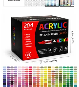 204 Farben Acryl Pinselmarker Set Wasserbasierte Malstifte für Stein Glas Holz Leinwand