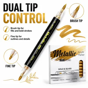 Dual tip metallic marker pens in gold and silver, perfect for DIY art, card making, and drawing.