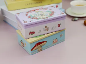 Boîte de rangement en métal rectangulaire mignonnne biscuits bonbon emballage cadeau