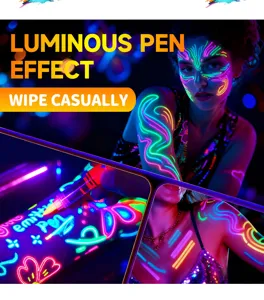 Penna per pittura del corpo UV fluorescente con effetto luminoso per feste e rave