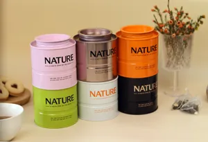 Scatola di tè cilindrica impilabile scatola di latta ermetica confezione regalo colorata.