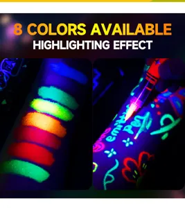 Dettaglio di 8 pennarelli per pittura corporea UV lavabili con effetto neon sulla pelle