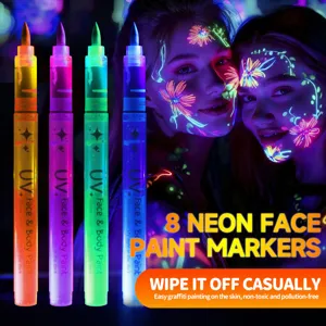 Penne Lavabili Neon UV per Pittura Viso E Corpo Pennarelli Liquidi Fluorescenti Luminosi per Festival Musicali Feste Graffiti Notturni