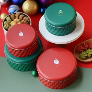 Boîtes à biscuits de Noël rouges et vertes avec motifs Père Noël et sapin festifs