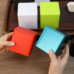 Professional set of colorful square tinplate tea storage boxes with secure airtight lids