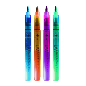 Set di 4 pennarelli per pittura del corpo fluorescenti UV lavabili per feste glow