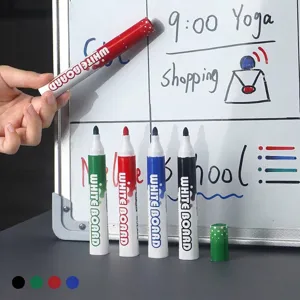 Set van 4 kleurrijke uitwisbare whiteboardstiften voor kantoor en schoolonderwijs