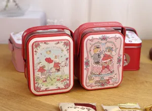 Wedding tin gift box with handle cute animal illustration candy packaging container