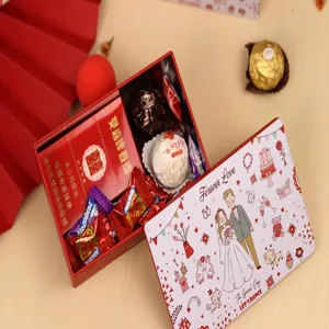 Boite en fer carre cadeau de mariage boite a bonbons avec chocolat et friandises fete.