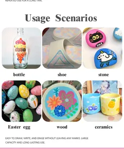Acrylic paint markers detail showing versatile DIY art creations on stones, wood, and ceramics.