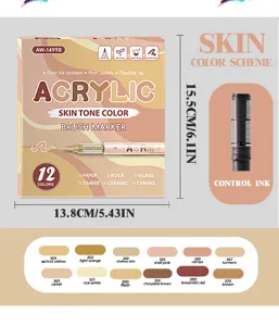 Acrylic marker set 12 colors skin tone brush pens for drawing art DIY craft projects supply