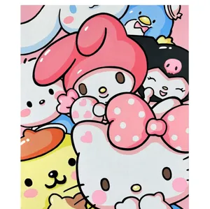 Detailed view of Sanrio cartoon characters acrylic marker painting template with cute design.
