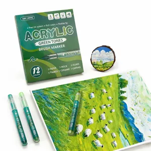 12-Farben Grüne Acryl Marker Set Direkt-Flüssige Stifte für Studenten Malerei und Basteln DIY