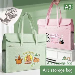 Bolsa de Almacenamiento de Arte de Lona de Gran Capacidad para Estudiantes Carpeta de Tutoría A3 Con Patrón de Capibara Panda Bolsa de Mano Con Cremallera