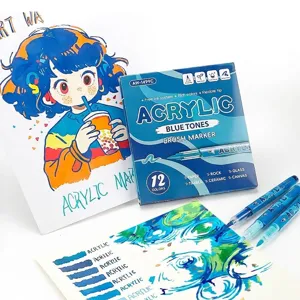Professionele Blauwe Verloop Acryl Penseelmarkers Professionele Permanente Watergedragen Kunstschilderpennen Voor Tekenen Knutselen DIY