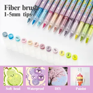 Macaron 12 Colors Acrylic Marker Pens Set Fiber Brush Tip Soft Head DIY Art Drawing Craft
