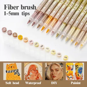 Acrylic marker pen set 12 colors fiber brush 1-5mm tips waterproof DIY art painting tools