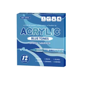 Set van 12 professionele acryl penseelstiften in blauwtinten voor diverse oppervlakken