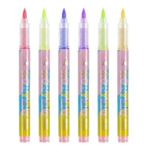 Colorful acrylic brush markers set, soft tip pens for drawing, art, painting, DIY crafts.