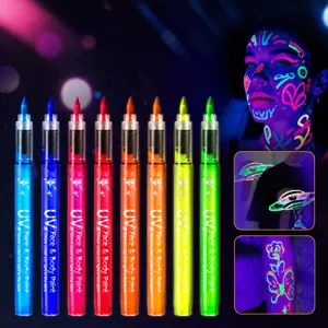 Λεπτομερής προβολή 8 στυλό UV neon για πρόσωπο και σώμα για φθορίζουσα τέχνη.