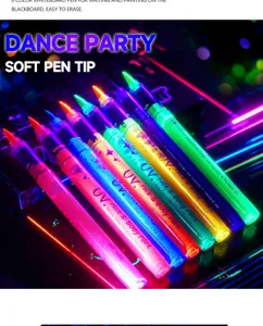8 Colors UV Glow Body Paint Pens Soft Tip Neon Markers for Party Blackboard Drawing