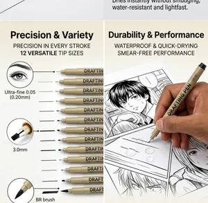 Präzises Fineliner Stifte Set mit 12 verschiedenen Spitzen für Kunst und technisches Zeichnen.