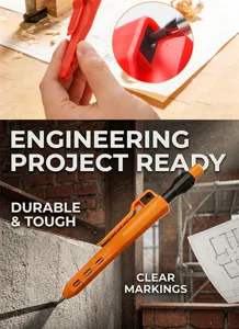 Crayon de charpentier à trou profond avec pointe fine, corps orange durable pour la construction.