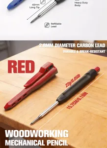Porte-mine de menuisier pour trous profonds avec mine de carbone 2,8 mm et longue pointe.