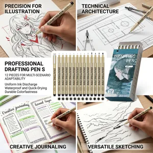 Professionelles Fineliner Zeichenstift Set 12 Stk. wasserdichte Tuschestifte zum Zeichnen.