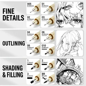Professionelles Fineliner Stifte Set mit verschiedenen Spitzen für Skizzieren und Zeichnen.