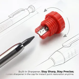 Crayon mécanique de menuiserie pour trous profonds avec taille-crayon intégré précis.