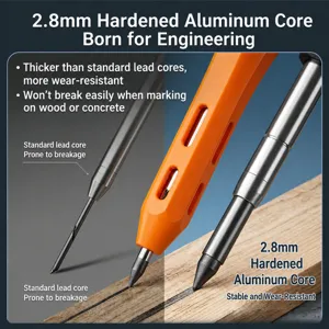 Deep hole woodworking pencil with 2.8mm strong lead for carpentry and construction marking.