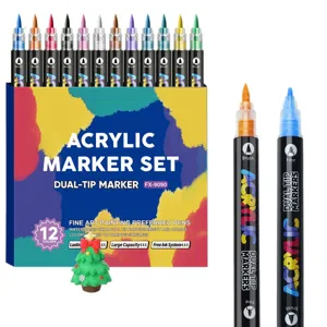 Set de marqueurs acryliques double pointe 12 couleurs stylos de peinture artistique
