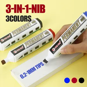 3-color quick-drying permanent marker set with train-shaped design and wide tips