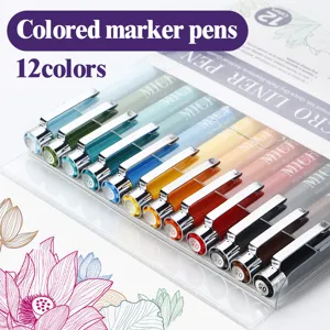 12-teiliges Fineliner-Set, 0.5 mm wasserbasierte Zeichenstifte für Kunst und Skizzen.