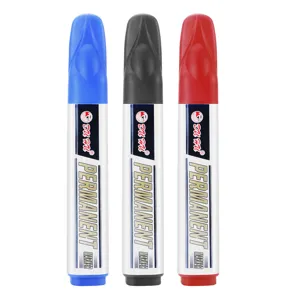 Set of 3 quick-dry permanent marker pens in blue, black, and red with chisel tips
