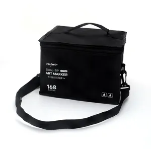 Black canvas marker storage bag with shoulder strap 168 colors art marker organizer case