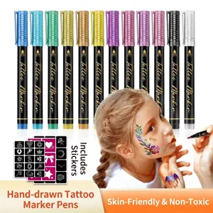DIY Temporäres Tattoo Stifte Set Abwaschbare Körperfarben Marker Mit Schablonen Für Kinder Party Festival Kunst Malzubehör