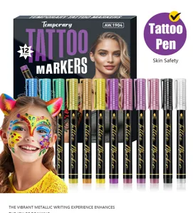 12 colores marcadores de tatuaje temporales niños piel segura bolígrafos metálicos