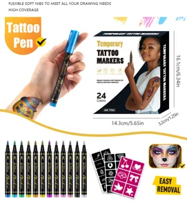 Set de 24 Rotuladores de Tatuaje Temporal Pintura Corporal con Plantillas para Niños