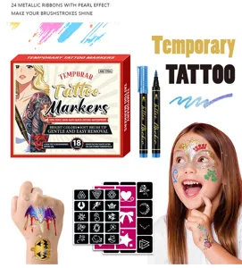 Set de rotuladores de tatuaje temporal para niños con colores metálicos y plantillas.