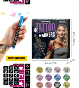 Set de 12 rotuladores de tatuaje temporal con pegatinas de plantilla para arte corporal