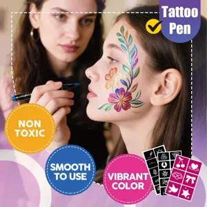 Marcadores de Tatuaje Temporales Bolígrafos de Pintura Corporal Con Pegatinas de Plantilla Seguros Lavables Set de Dibujo para Niños Fiesta