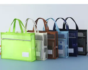 Transparent mesh file storage bag, large capacity multi-functional handbag organizer.