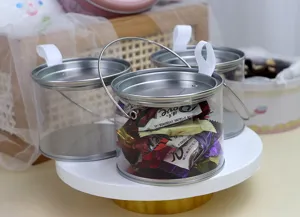 Scatola regalo portatile in PVC trasparente e latta per feste di compleanno caramelle