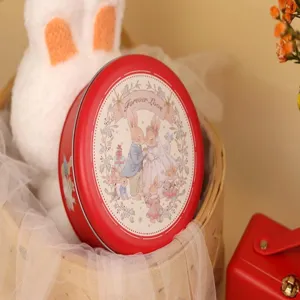 Wedding favor round tin box with cute rabbit design for candy gift packaging new style here