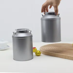 Vintage Tinplate Tea Caddy Metal Storage Box Retro Milk Can Design Container For Loose Tea Coffee Sugar Home Kitchen