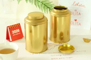 Gold metal tea canister airtight storage tin for kitchen pantry food coffee loose leaf tea organization