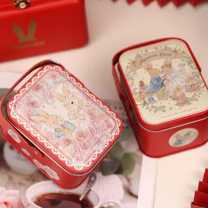 Wedding favor tin box with cute rabbit wedding design, perfect for bridal shower candy packaging.