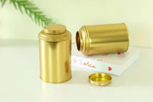 Gold tinplate tea canister moisture-proof metal storage container set for kitchen home.